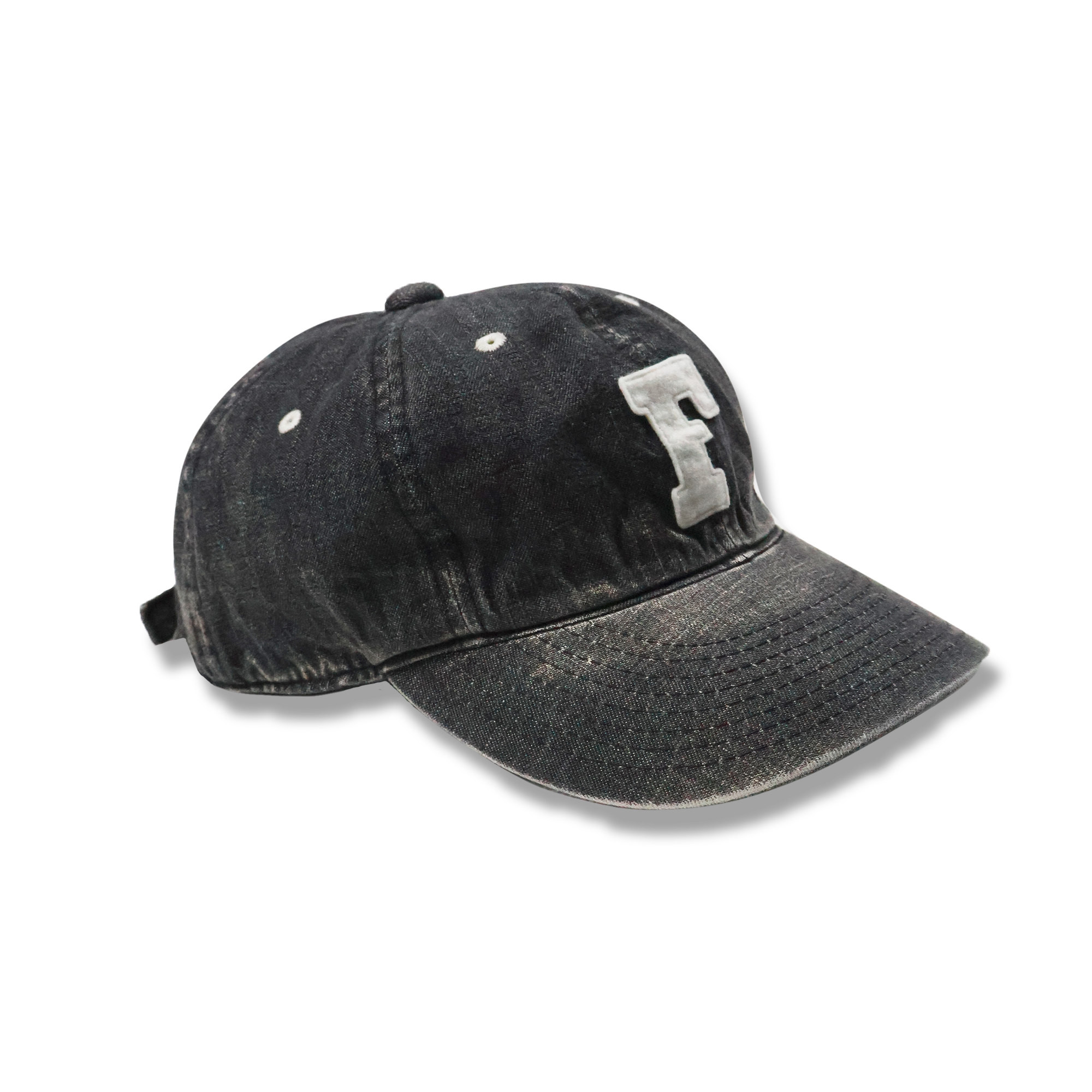 6843HW 6Panel Denim Baseball Cap ’F’ Patch Vintage Wash