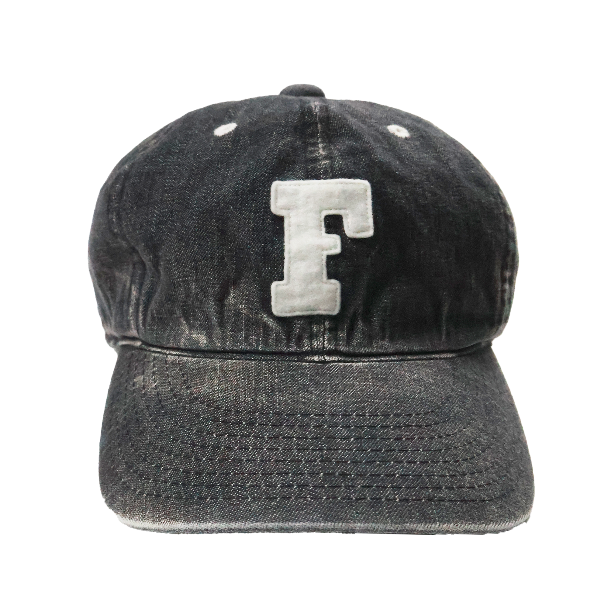 6843HW 6Panel Denim Baseball Cap ’F’ Patch Vintage Wash