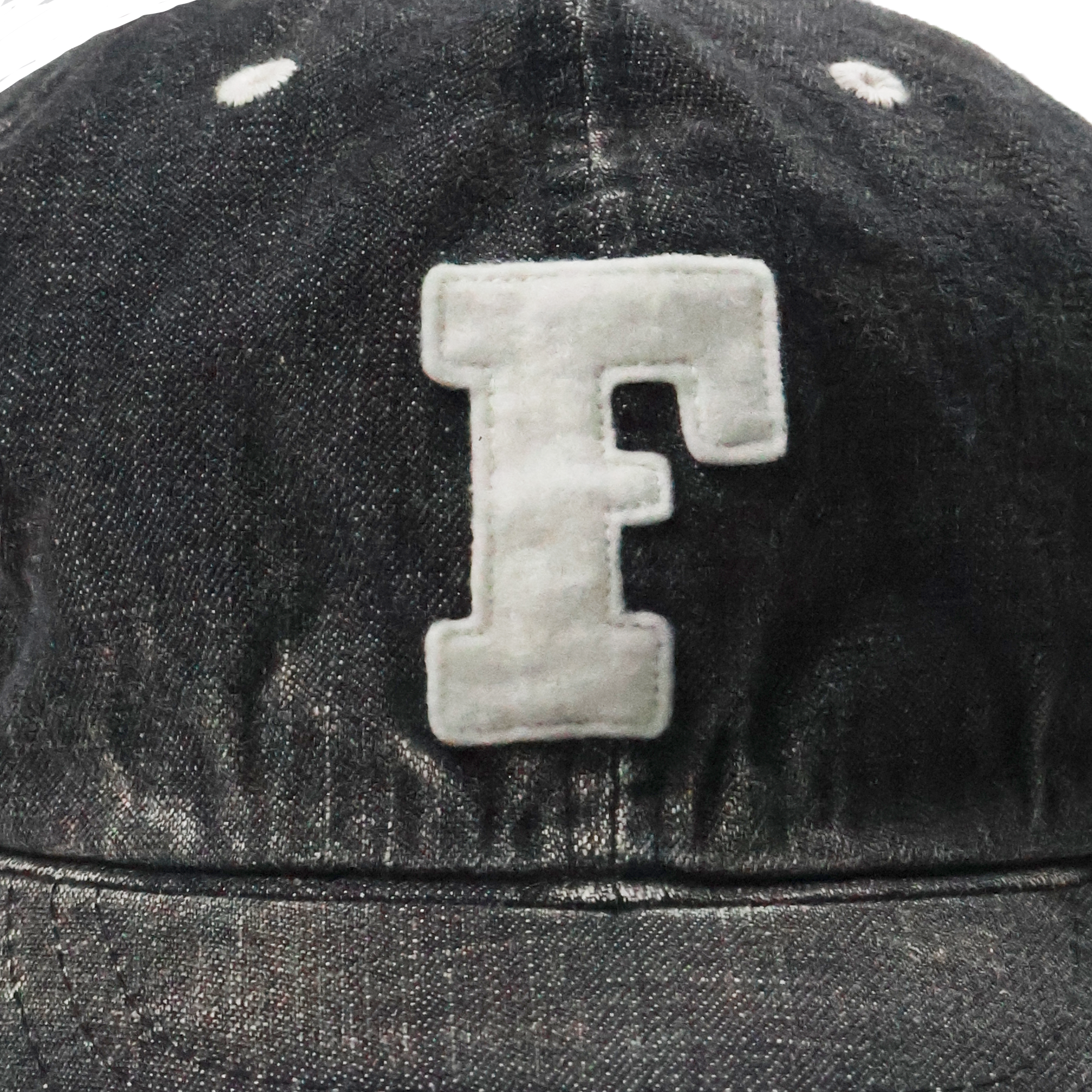 6843HW 6Panel Denim Baseball Cap ’F’ Patch Vintage Wash