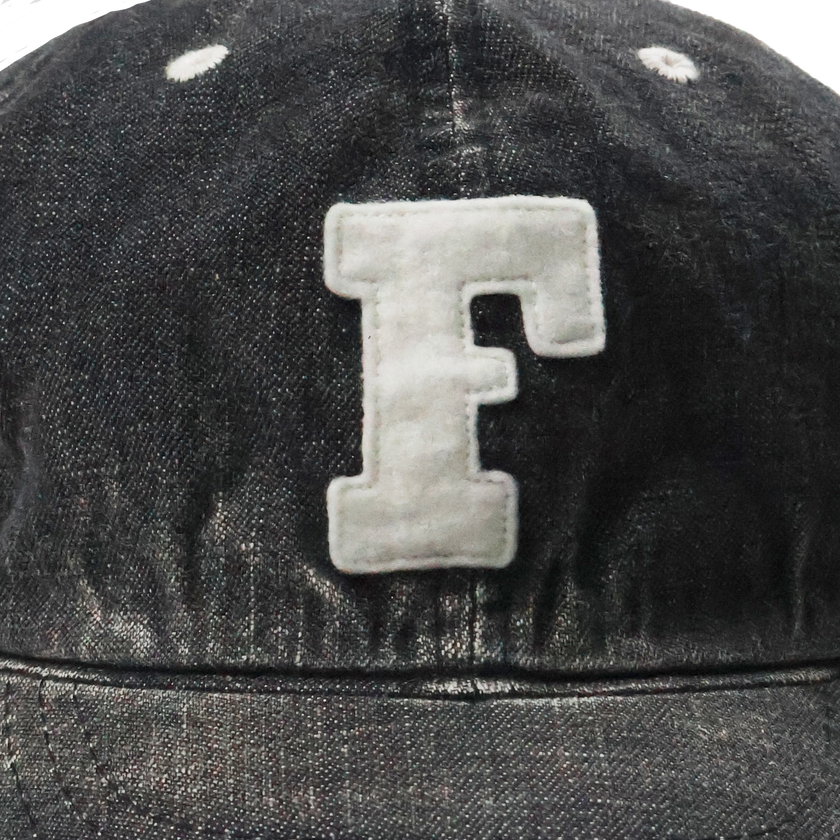 6843HW 6Panel Denim Baseball Cap ’F’ Patch Vintage Wash